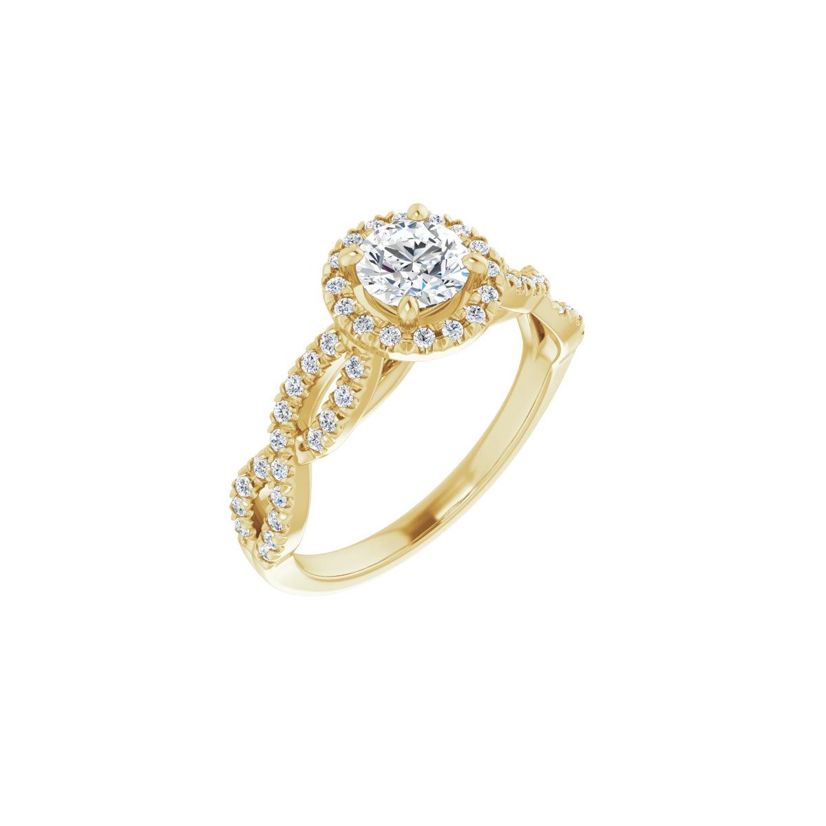 Natural Diamond Round Halo-Style Infinity-Inspired Engagement Ring Semi-Mount - 14K Yellow Gold - Series 124246