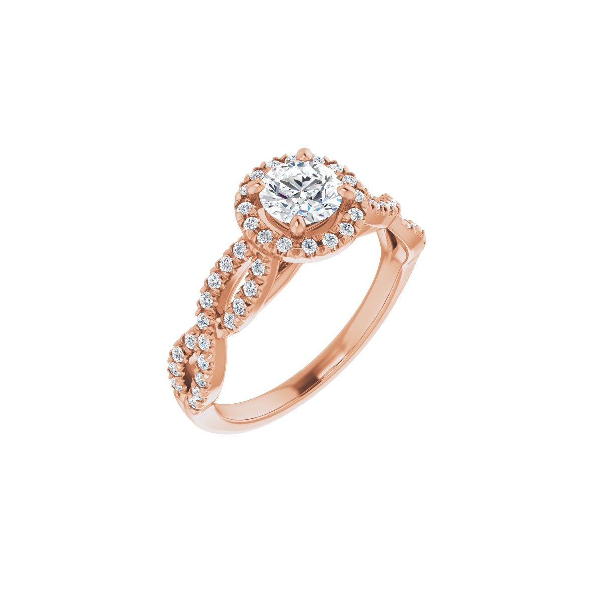 Natural Diamond Round Halo-Style Infinity-Inspired Engagement Ring Semi-Mount - 14K Rose Gold - Series 124246