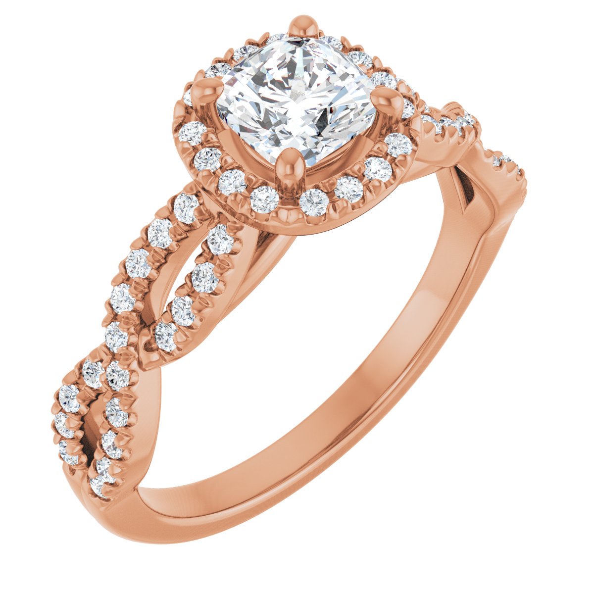 Natural Diamond Cushion Halo-Style Infinity-Inspired Engagement Ring Semi-Mount - 14K Rose Gold - Series 124246