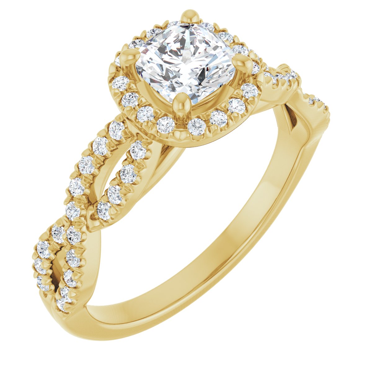 Natural Diamond Cushion Halo-Style Infinity-Inspired Engagement Ring Semi-Mount - 14K Yellow Gold - Series 124246