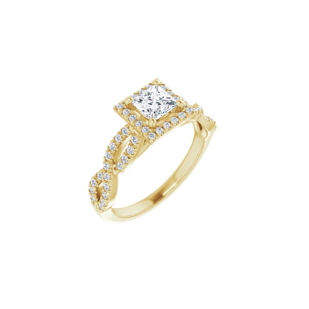 Natural Diamond Square Halo-Style Infinity-Inspired Engagement Ring Semi-Mount - 14K Yellow Gold - Series 124246