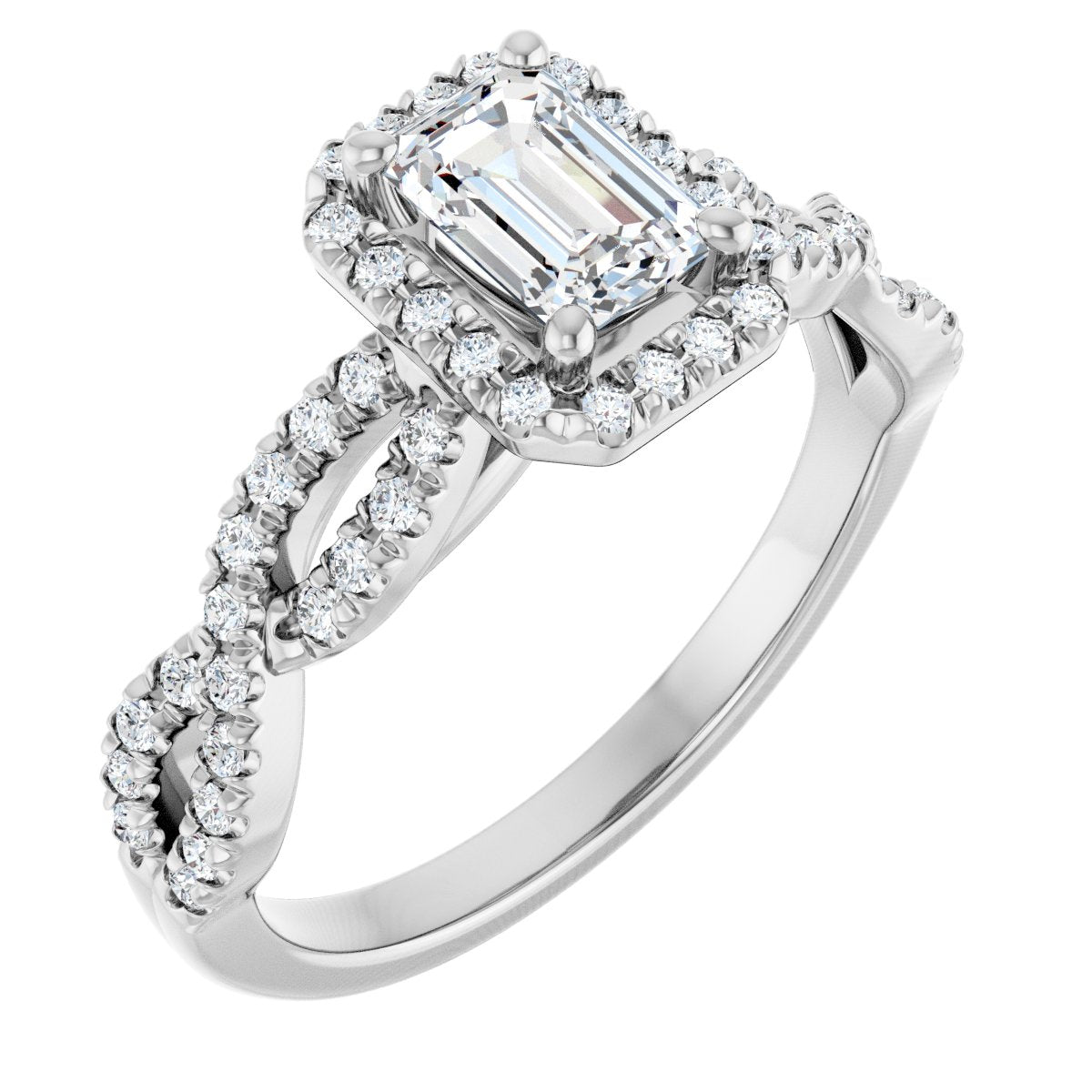 Natural Diamond Emerald Halo-Style Infinity-Inspired Engagement Ring Semi-Mount - Platinum - Series 124246