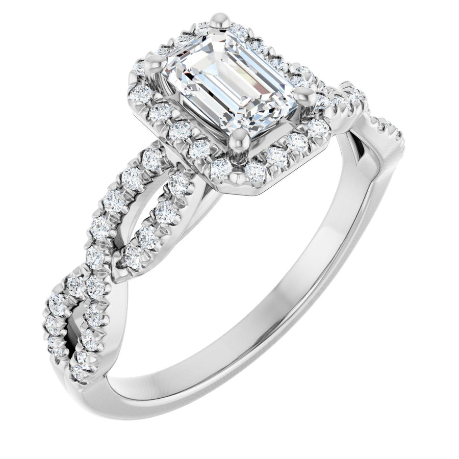 Natural Diamond Emerald Halo-Style Infinity-Inspired Engagement Ring Semi-Mount - Platinum - Series 124246