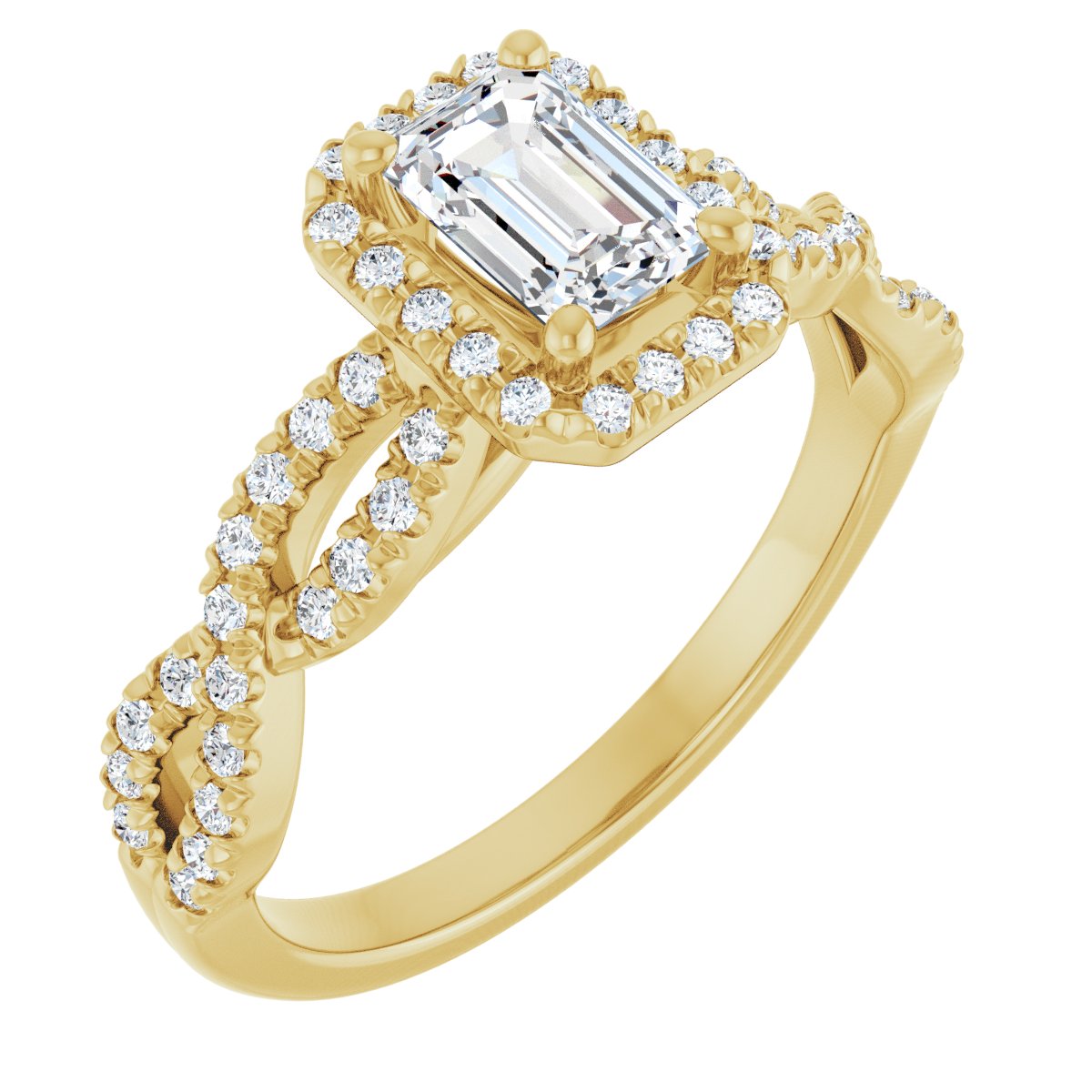 Natural Diamond Emerald Halo-Style Infinity-Inspired Engagement Ring Semi-Mount - 14K Yellow Gold - Series 124246