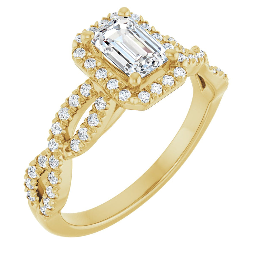 Natural Diamond Emerald Halo-Style Infinity-Inspired Engagement Ring Semi-Mount - 14K Yellow Gold - Series 124246