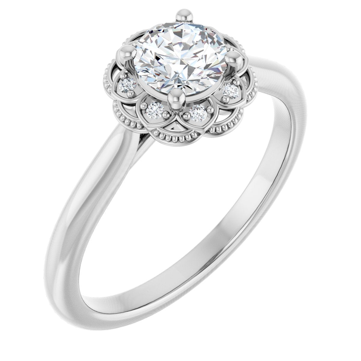 Natural Diamond Round Bezel-Set Halo-Style Engagement Ring Semi-Mount - Platinum - Series 124282