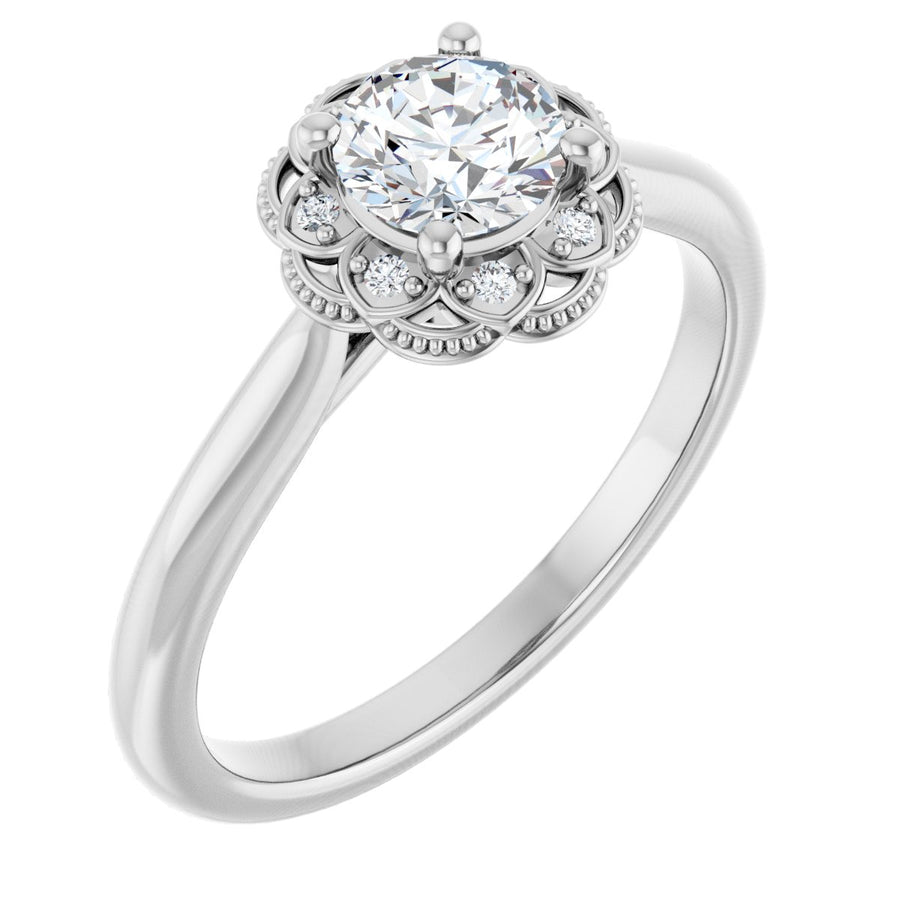 Natural Diamond Round Bezel-Set Halo-Style Engagement Ring Semi-Mount - Platinum - Series 124282
