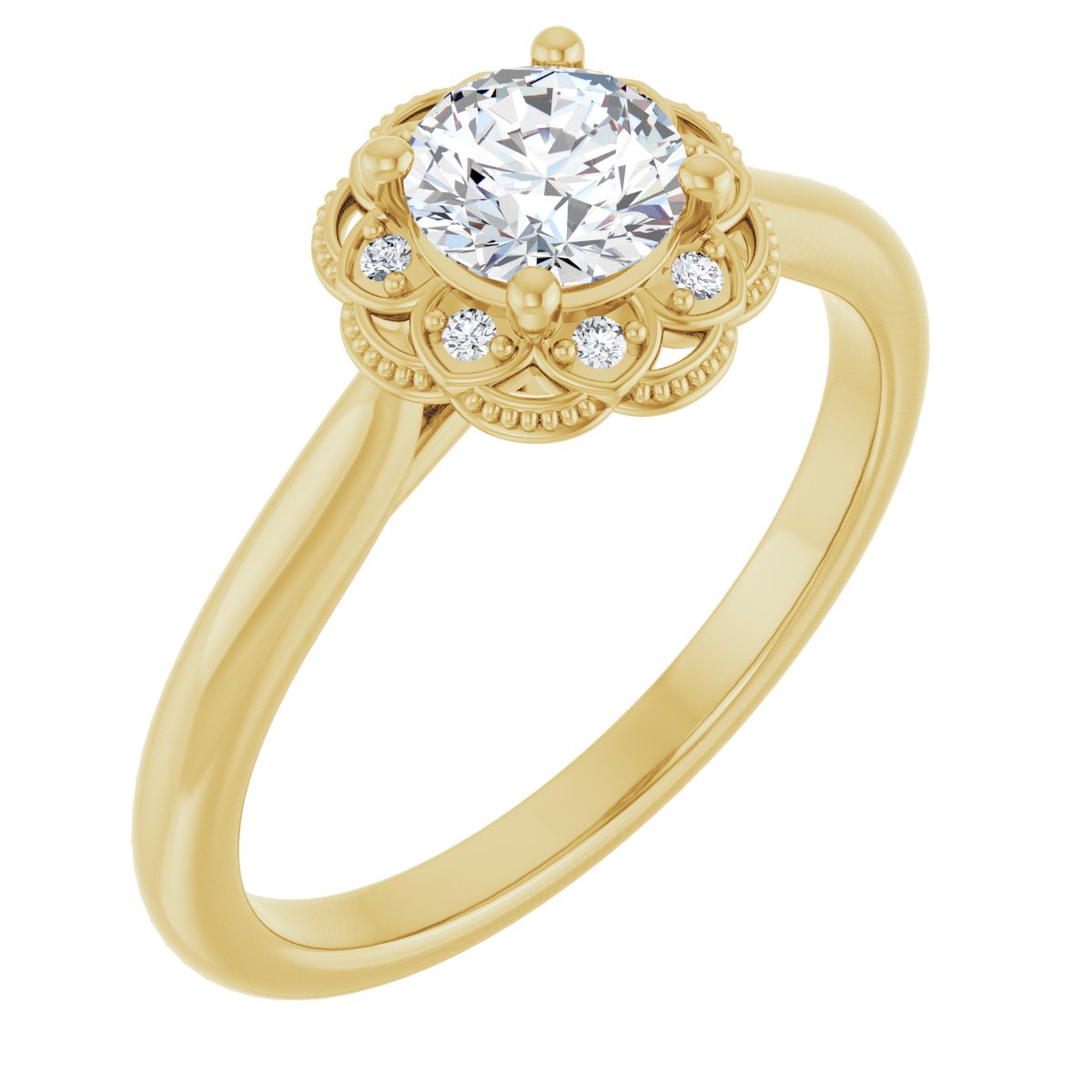 Natural Diamond Round Bezel-Set Halo-Style Engagement Ring Semi-Mount - 14K Yellow Gold - Series 124282