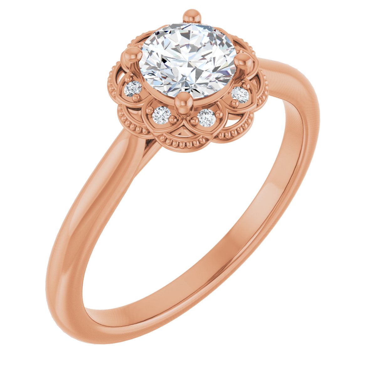 Natural Diamond Round Bezel-Set Halo-Style Engagement Ring Semi-Mount - 14K Rose Gold - Series 124282