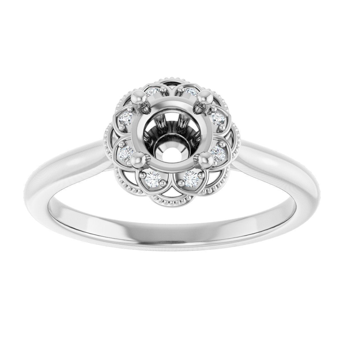 Round Bezel-Set Halo-Style Engagement Ring Semi-Mount - gallery - Series 124282