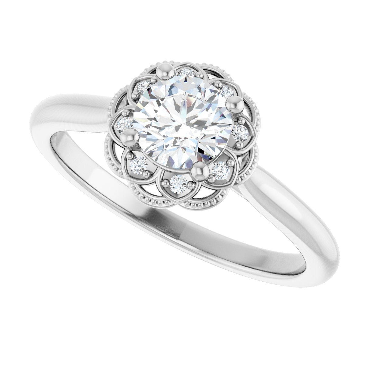 Round Bezel-Set Halo-Style Engagement Ring Semi-Mount - gallery - Series 124282