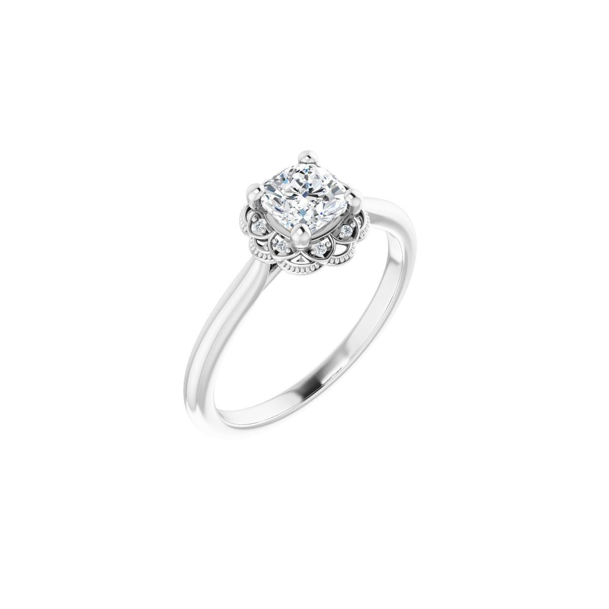 Natural Diamond Cushion Bezel-Set Halo-Style Engagement Ring Semi-Mount - Platinum - Series 124282