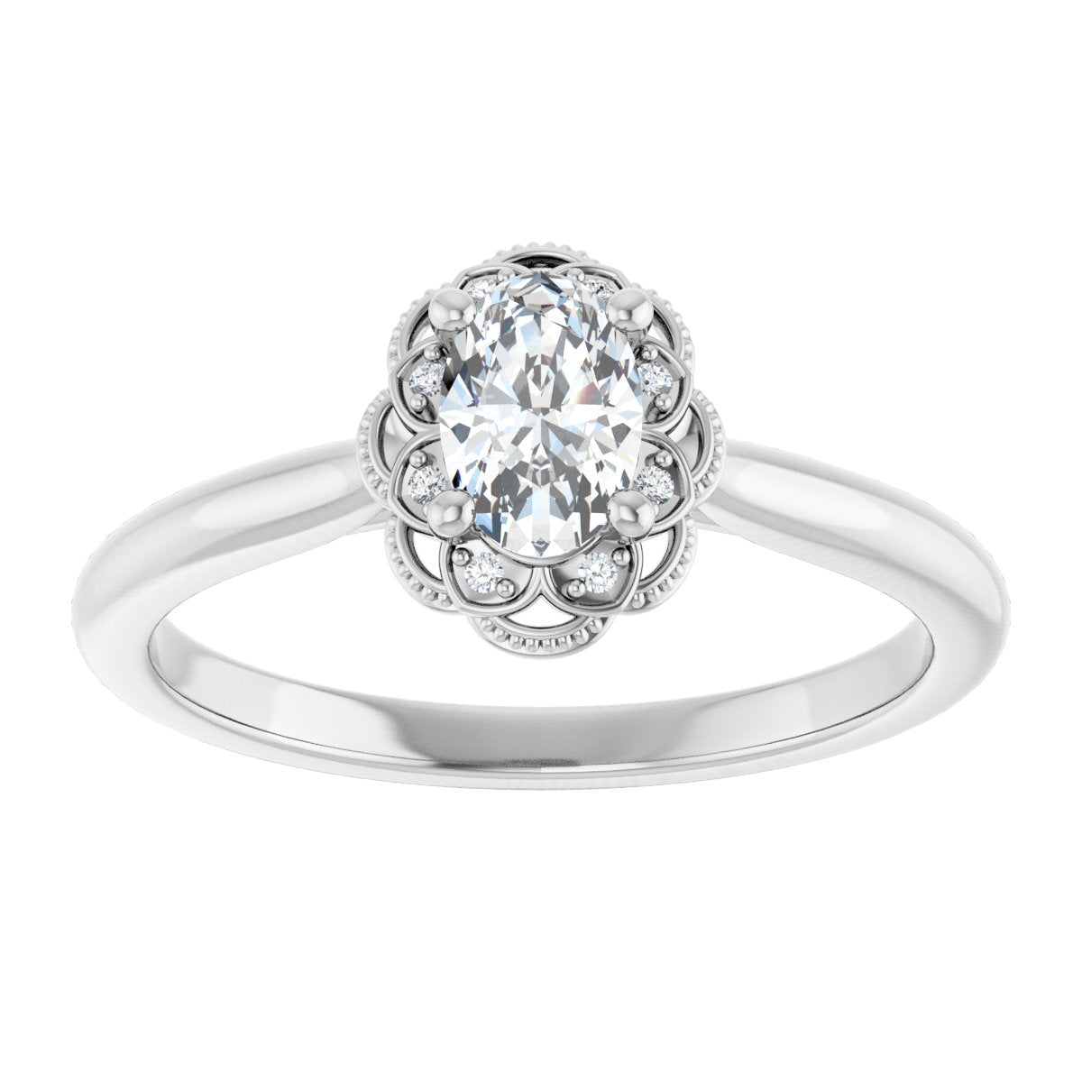 Oval Bezel-Set Halo-Style Engagement Ring Semi-Mount - gallery - Series 124282