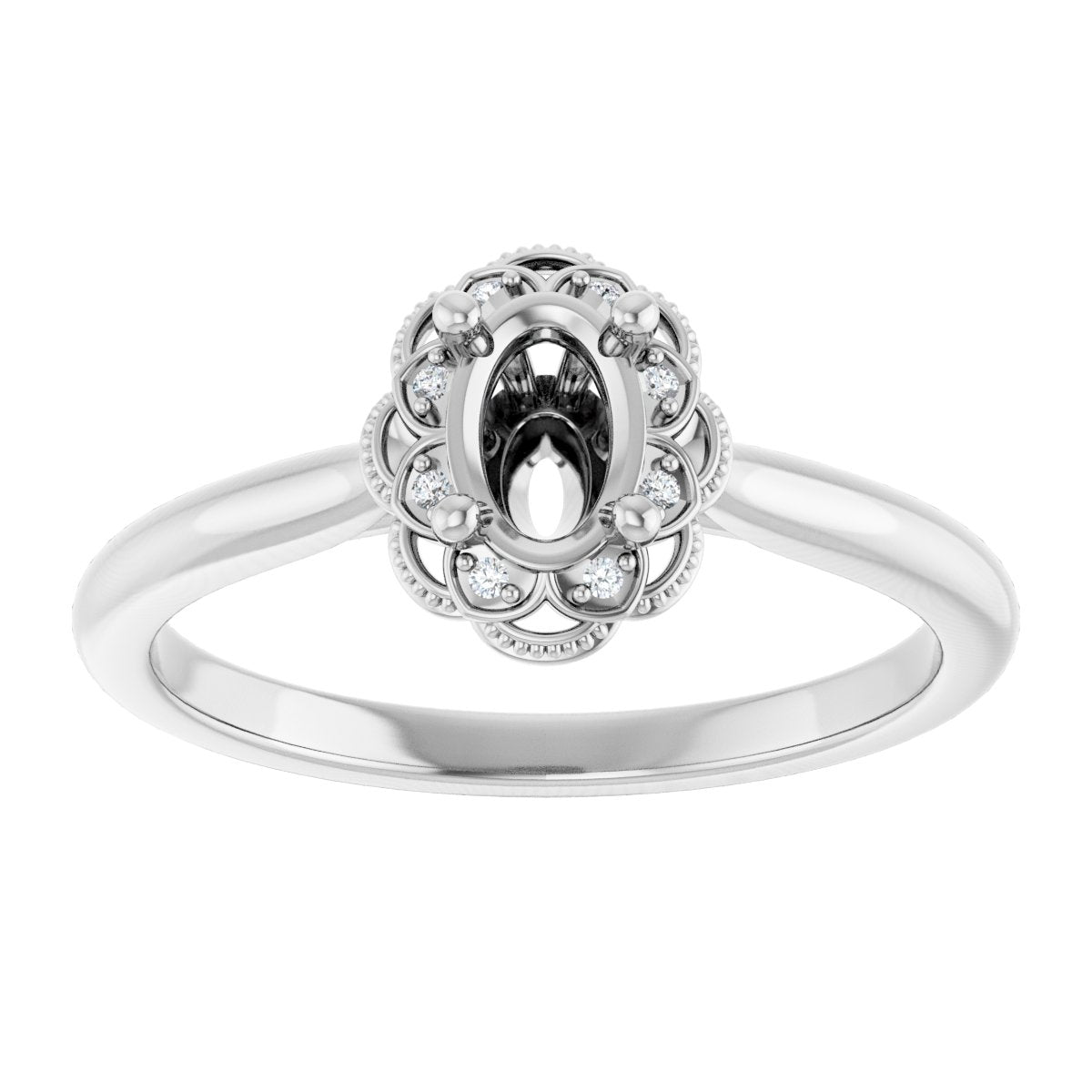 Oval Bezel-Set Halo-Style Engagement Ring Semi-Mount - gallery - Series 124282