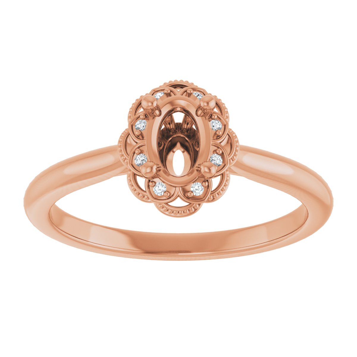 Oval Bezel-Set Halo-Style Engagement Ring Semi-Mount - gallery - Series 124282