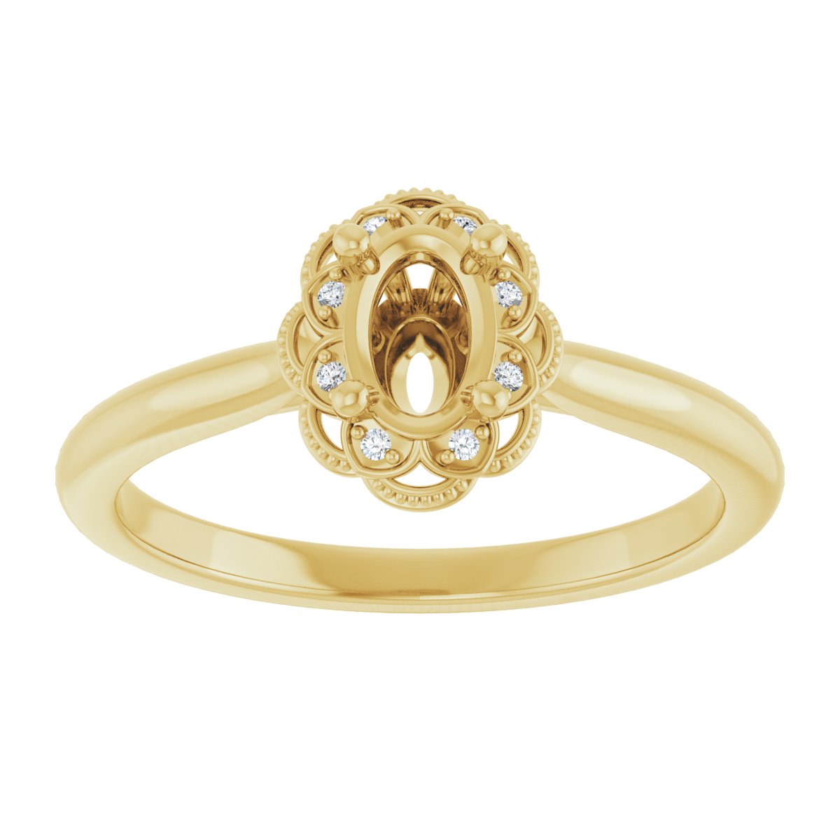 Oval Bezel-Set Halo-Style Engagement Ring Semi-Mount - gallery - Series 124282