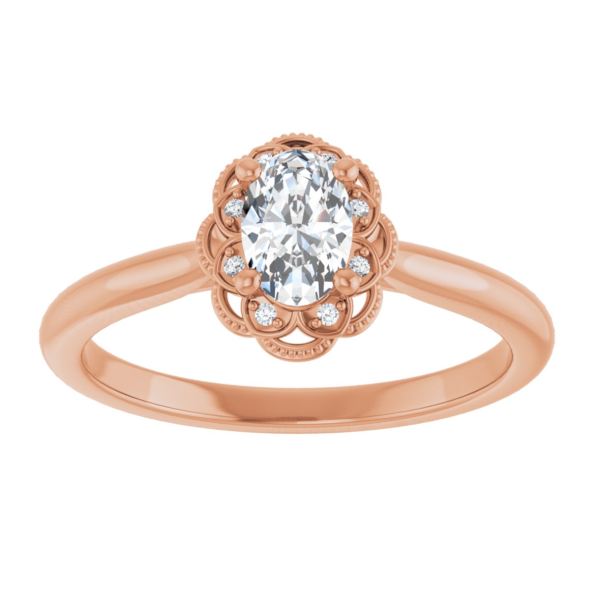 Oval Bezel-Set Halo-Style Engagement Ring Semi-Mount - gallery - Series 124282