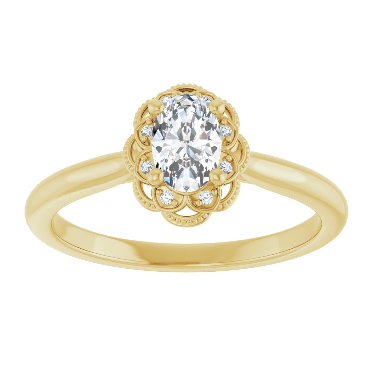 Oval Bezel-Set Halo-Style Engagement Ring Semi-Mount - gallery - Series 124282