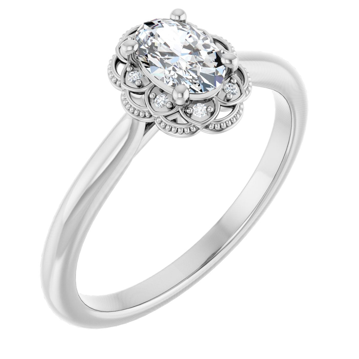 Natural Diamond Oval Bezel-Set Halo-Style Engagement Ring Semi-Mount - Platinum - Series 124282