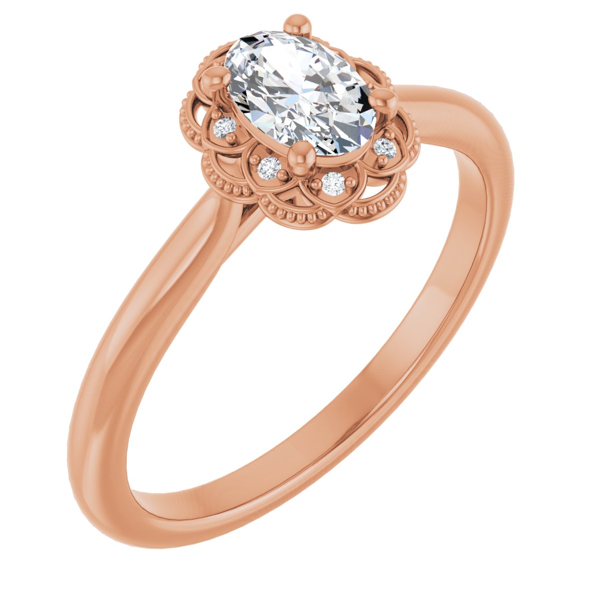 Natural Diamond Oval Bezel-Set Halo-Style Engagement Ring Semi-Mount - 14K Rose Gold - Series 124282