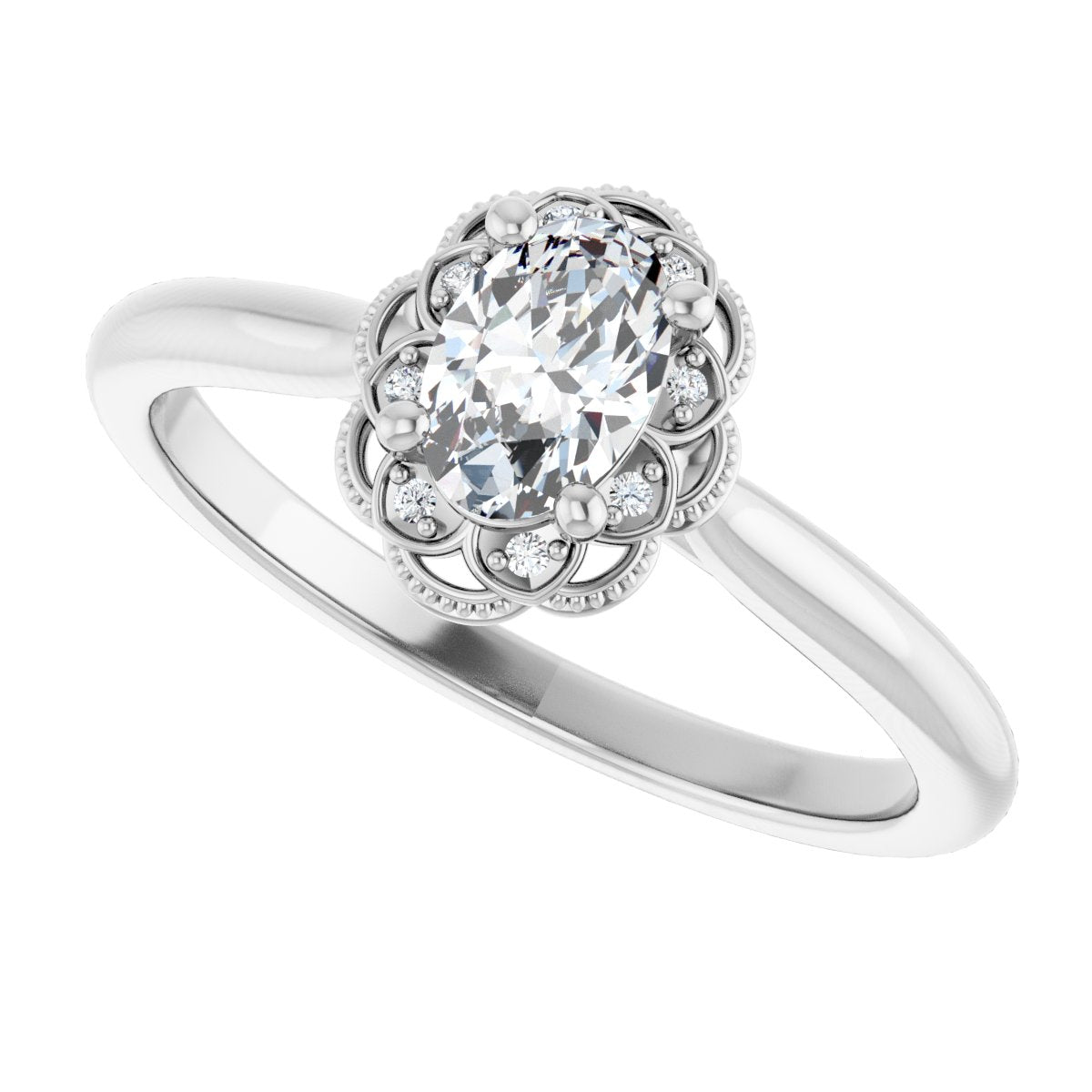 Oval Bezel-Set Halo-Style Engagement Ring Semi-Mount - gallery - Series 124282