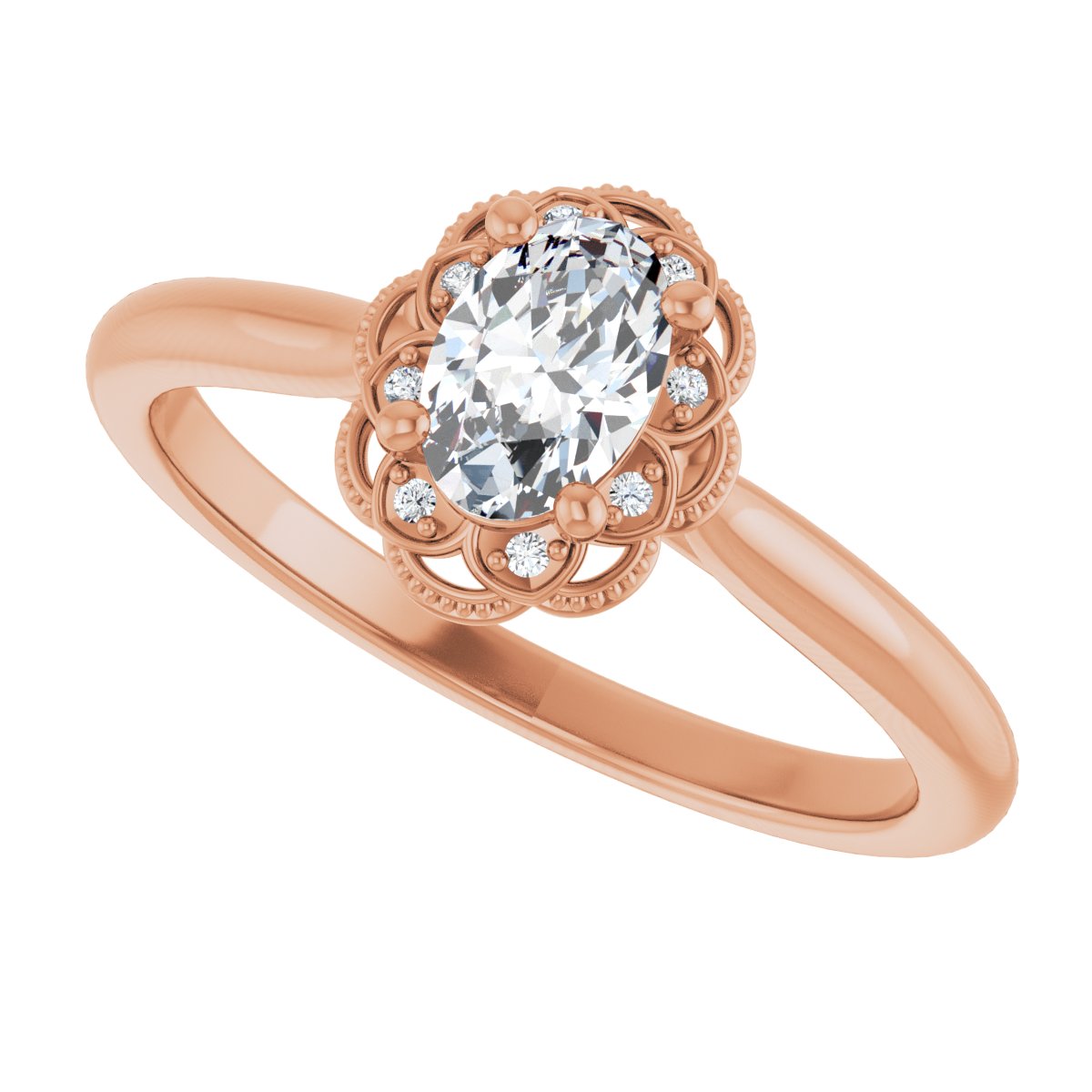 Oval Bezel-Set Halo-Style Engagement Ring Semi-Mount - gallery - Series 124282