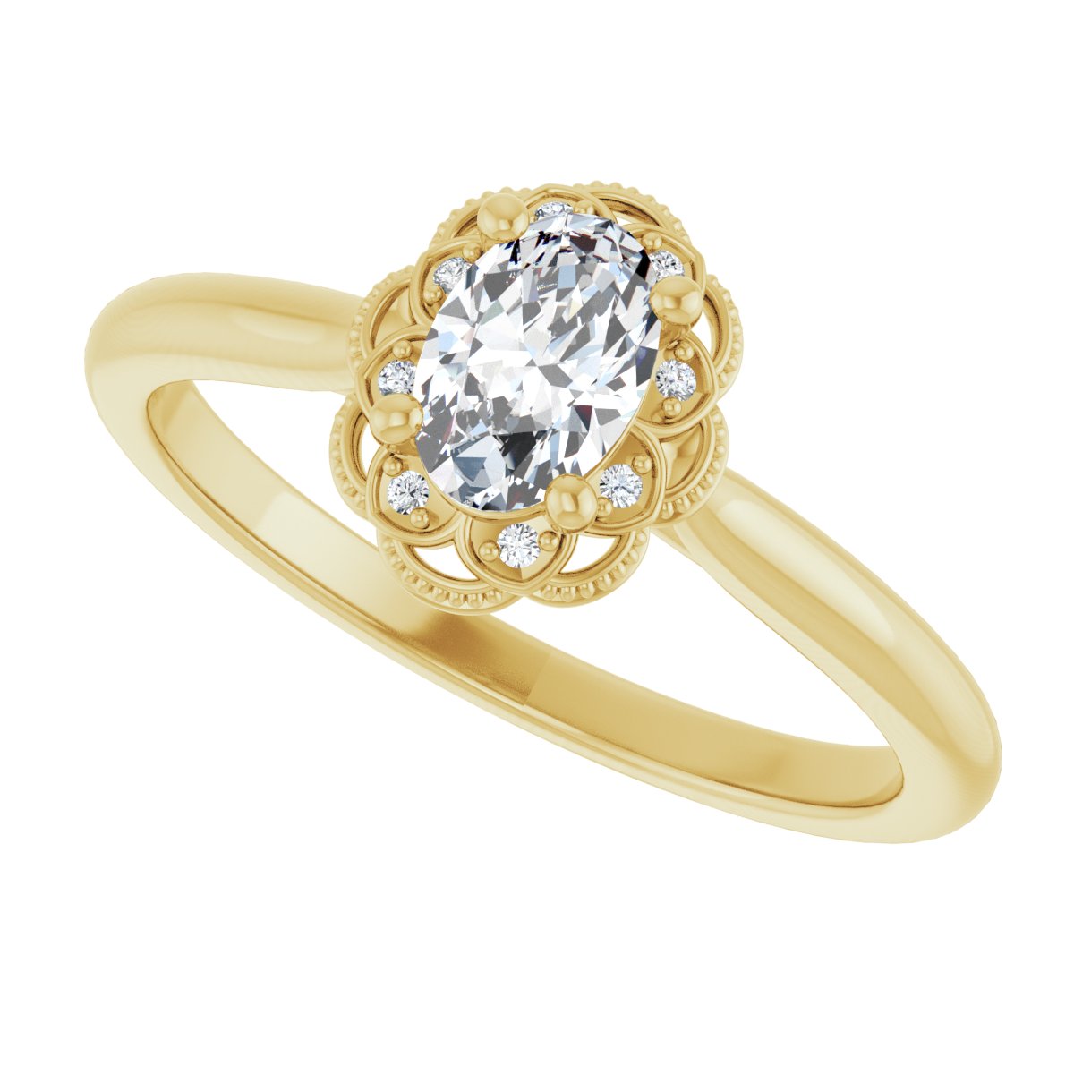 Oval Bezel-Set Halo-Style Engagement Ring Semi-Mount - gallery - Series 124282