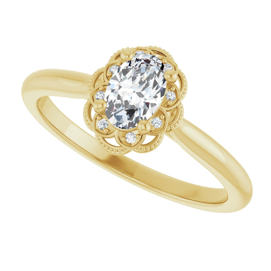 Oval Bezel-Set Halo-Style Engagement Ring Semi-Mount - gallery - Series 124282