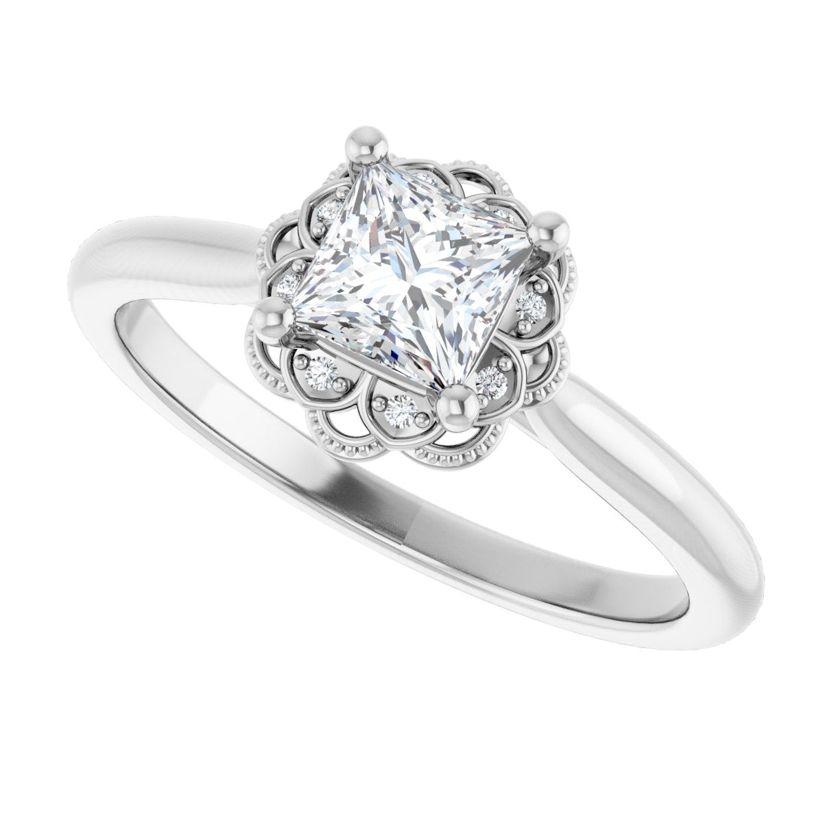 Square Bezel-Set Halo-Style Engagement Ring Semi-Mount - gallery - Series 124282