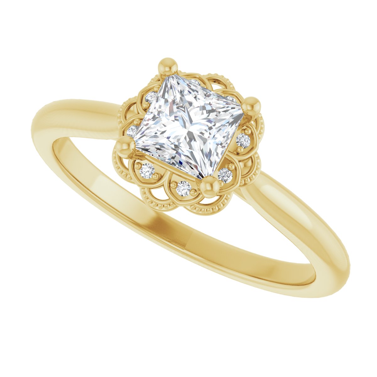 Square Bezel-Set Halo-Style Engagement Ring Semi-Mount - gallery - Series 124282
