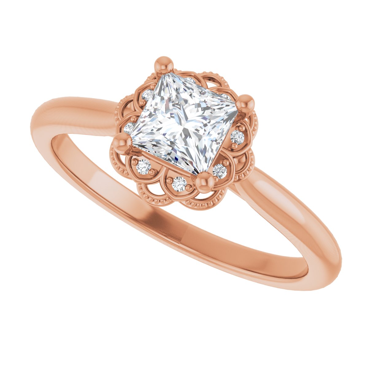 Square Bezel-Set Halo-Style Engagement Ring Semi-Mount - gallery - Series 124282