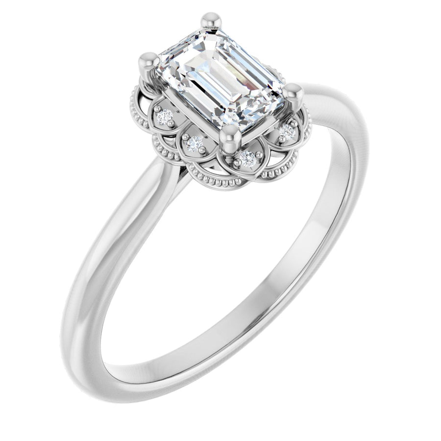 Natural Diamond Emerald Bezel-Set Halo-Style Engagement Ring Semi-Mount - Platinum - Series 124282