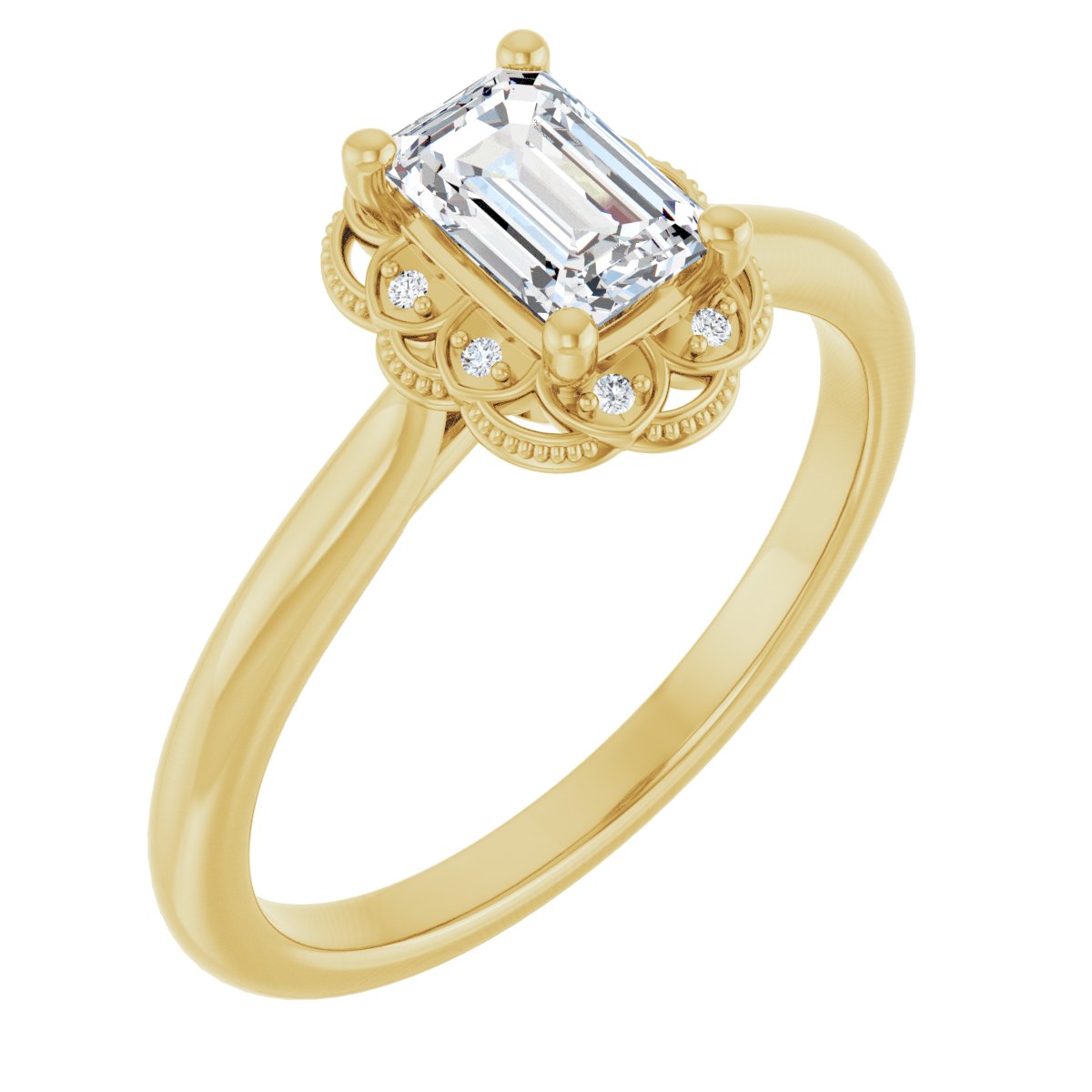 Natural Diamond Emerald Bezel-Set Halo-Style Engagement Ring Semi-Mount - 14K Yellow Gold - Series 124282