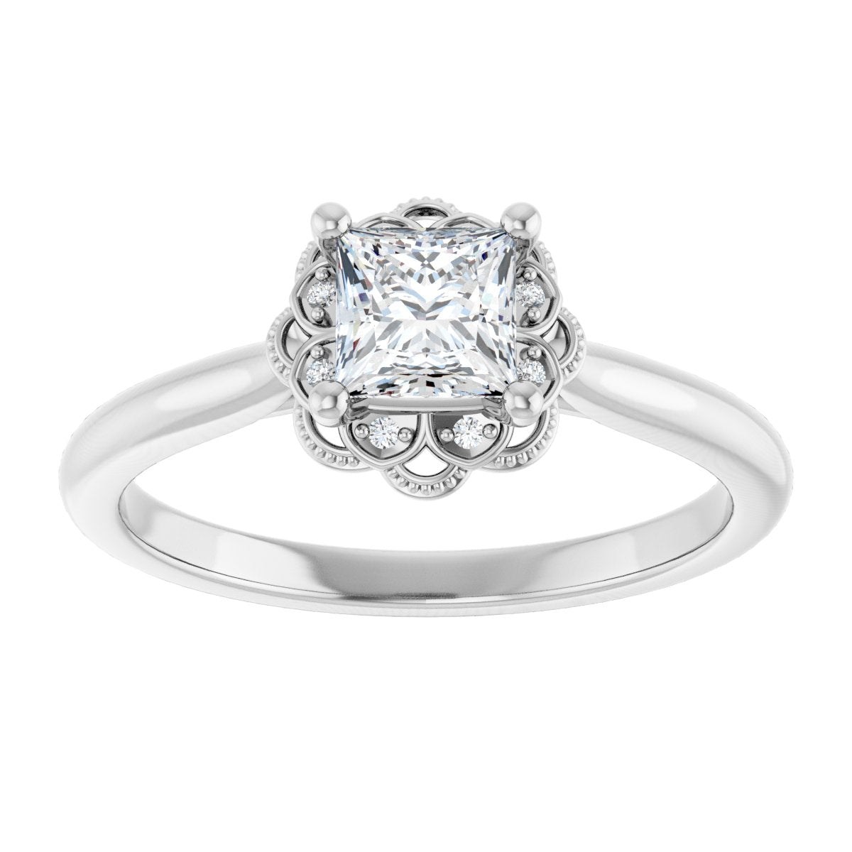 Square Bezel-Set Halo-Style Engagement Ring Semi-Mount - gallery - Series 124282