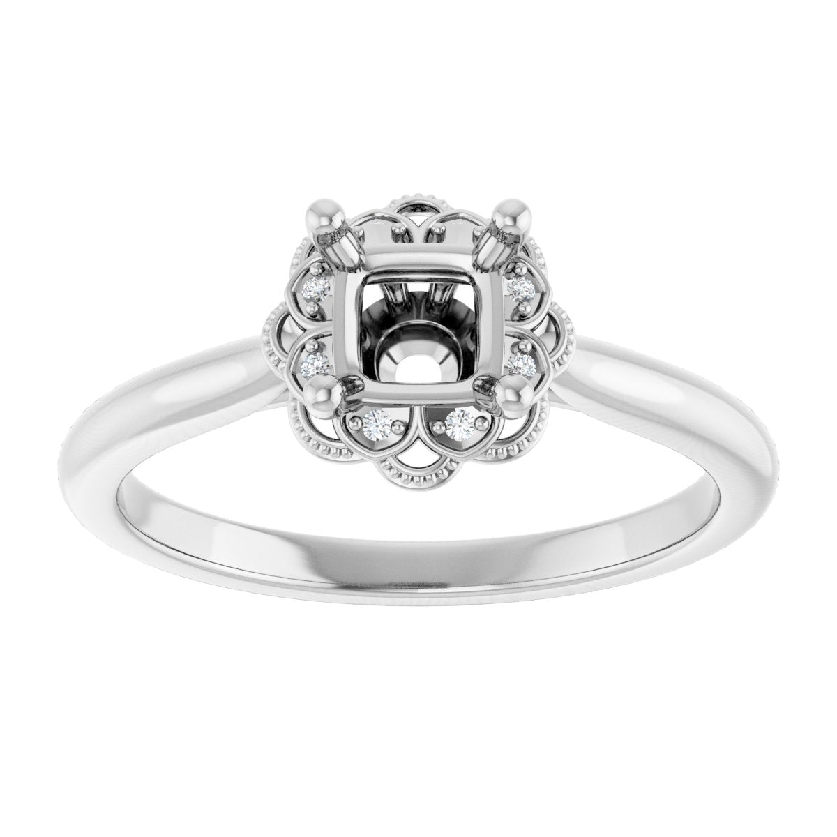 Square Bezel-Set Halo-Style Engagement Ring Semi-Mount - gallery - Series 124282