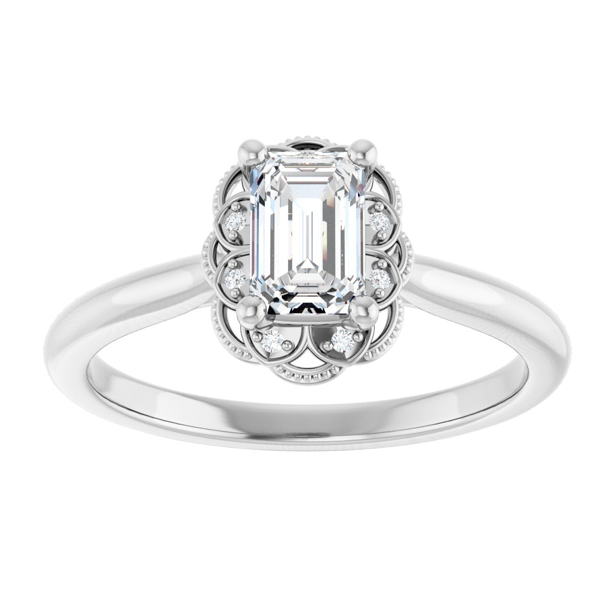 Emerald Bezel-Set Halo-Style Engagement Ring Semi-Mount - gallery - Series 124282