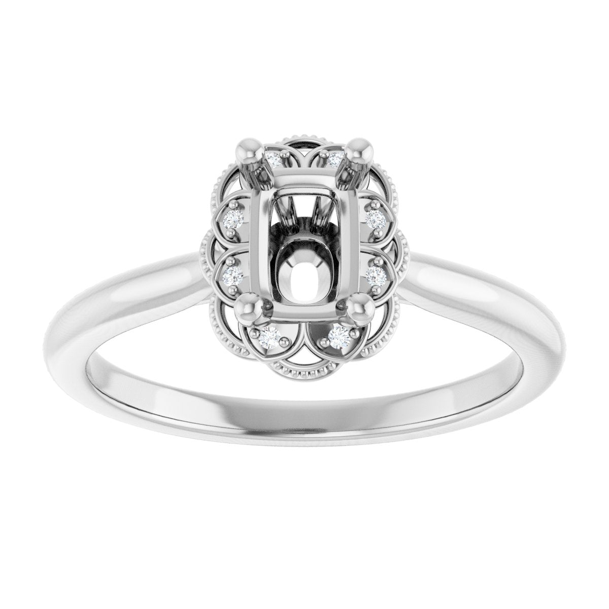 Emerald Bezel-Set Halo-Style Engagement Ring Semi-Mount - gallery - Series 124282