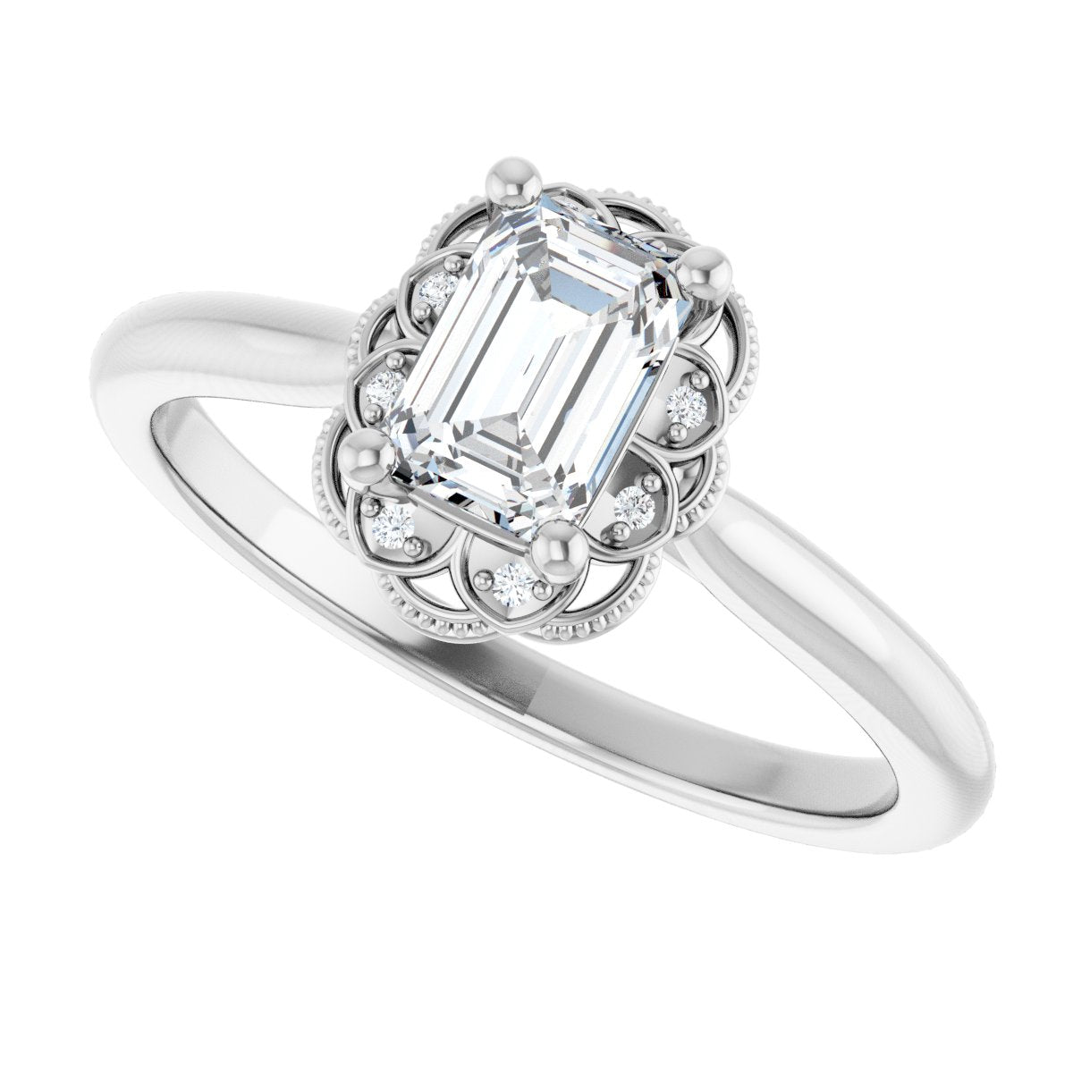 Emerald Bezel-Set Halo-Style Engagement Ring Semi-Mount - gallery - Series 124282