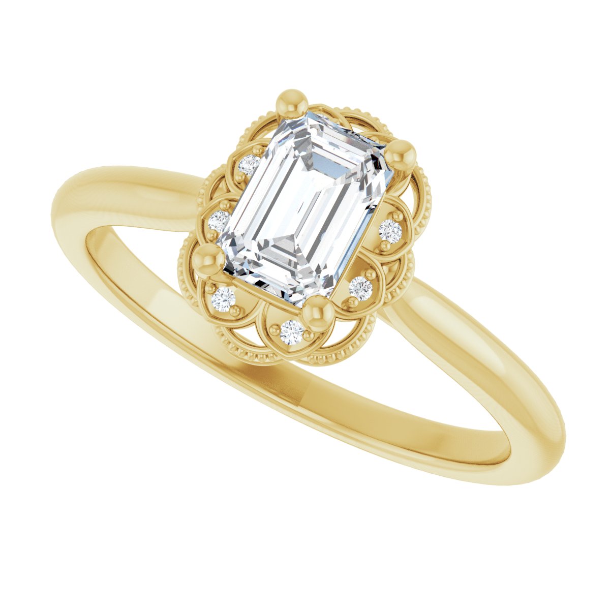 Emerald Bezel-Set Halo-Style Engagement Ring Semi-Mount - gallery - Series 124282