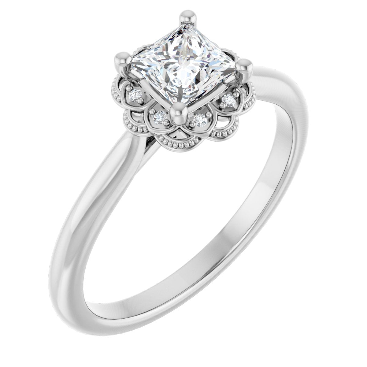 Natural Diamond Square Bezel-Set Halo-Style Engagement Ring Semi-Mount - Platinum - Series 124282