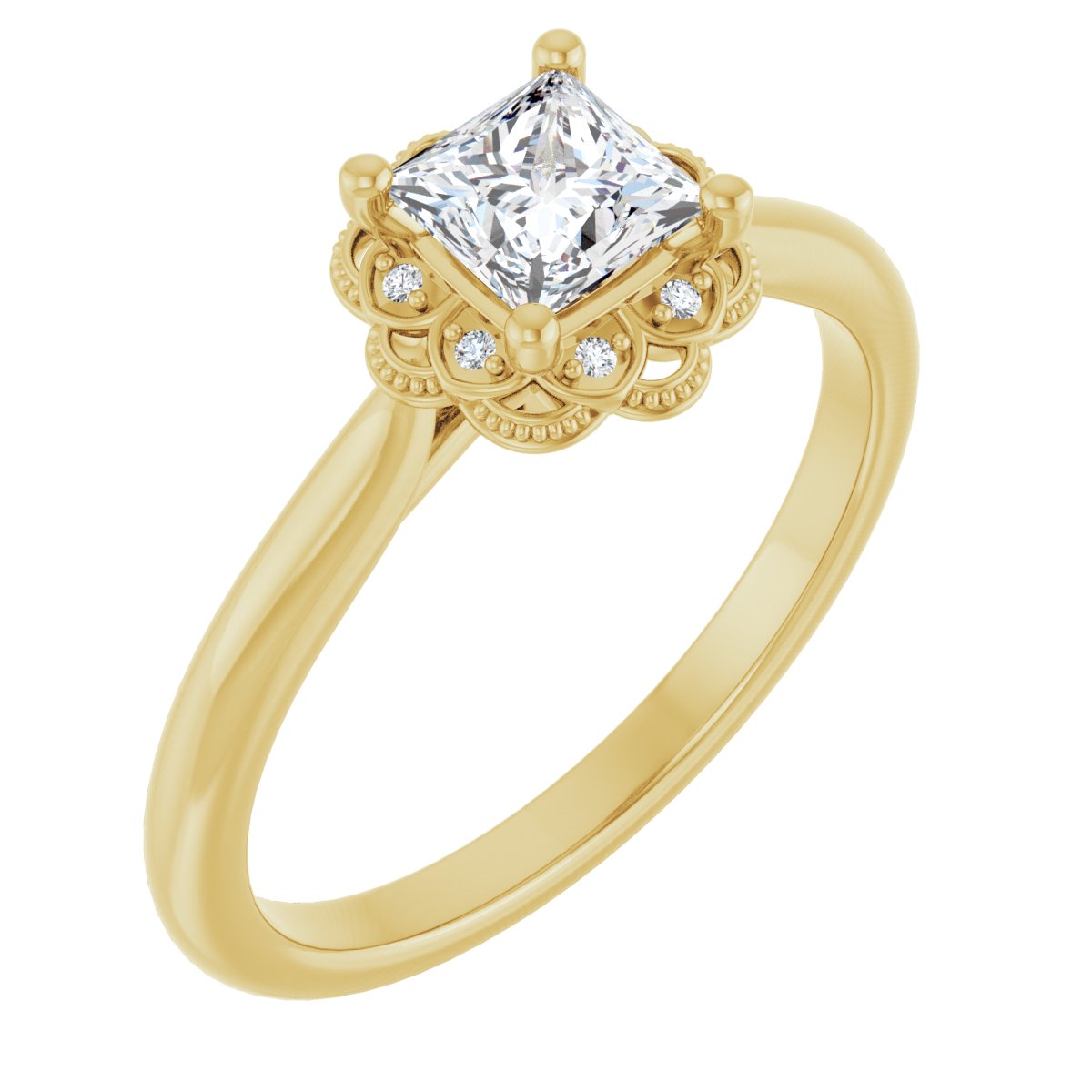 Natural Diamond Square Bezel-Set Halo-Style Engagement Ring Semi-Mount - 14K Yellow Gold - Series 124282