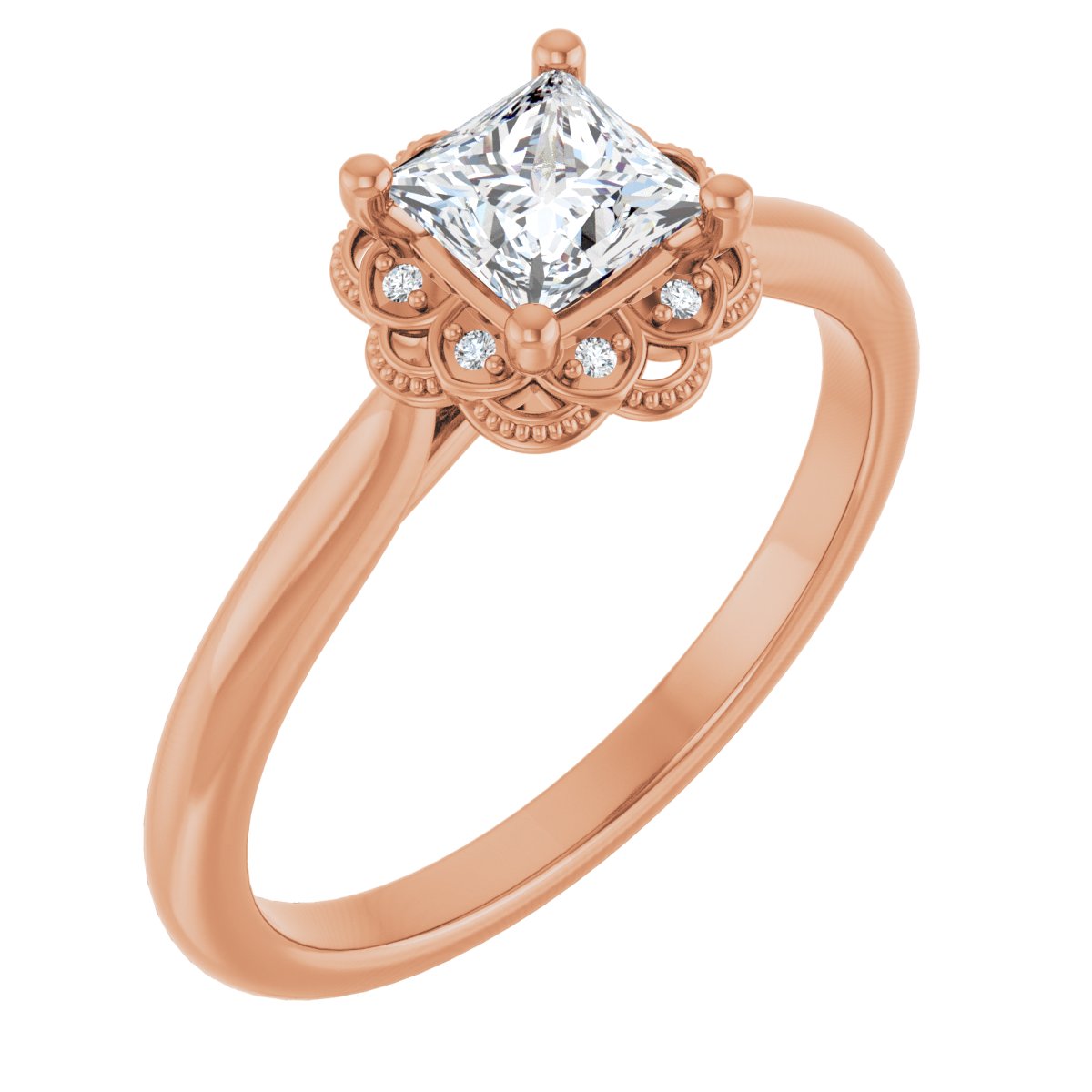 Natural Diamond Square Bezel-Set Halo-Style Engagement Ring Semi-Mount - 14K Rose Gold - Series 124282
