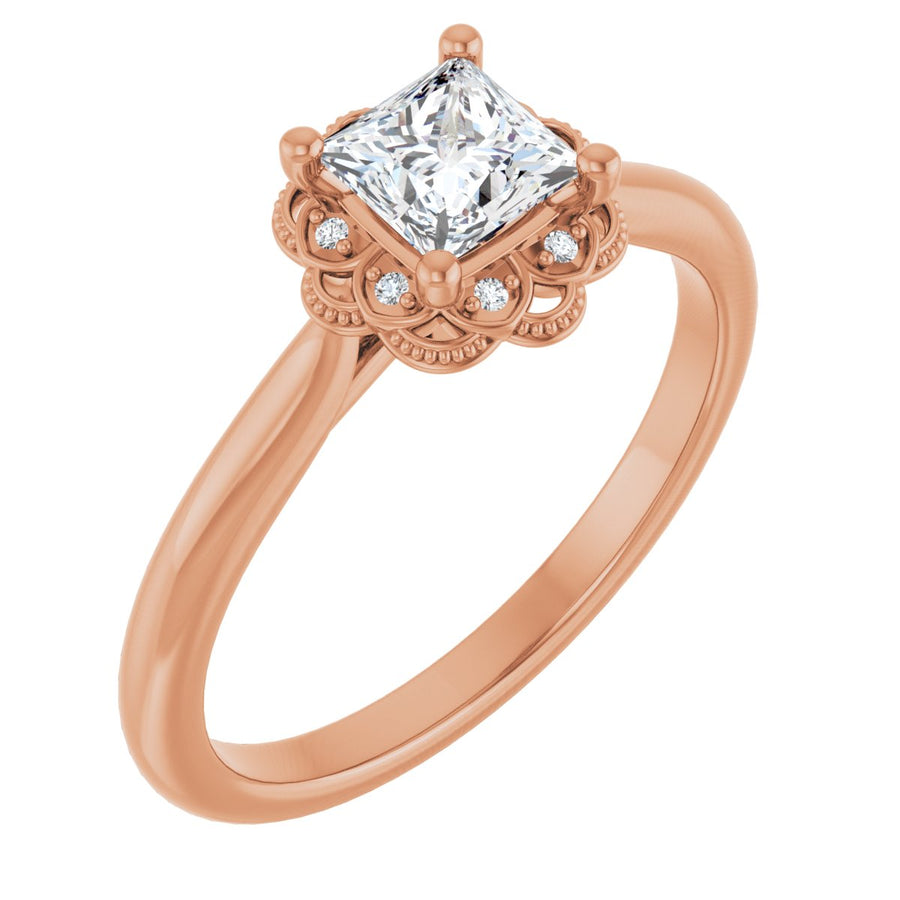 Natural Diamond Square Bezel-Set Halo-Style Engagement Ring Semi-Mount - 14K Rose Gold - Series 124282