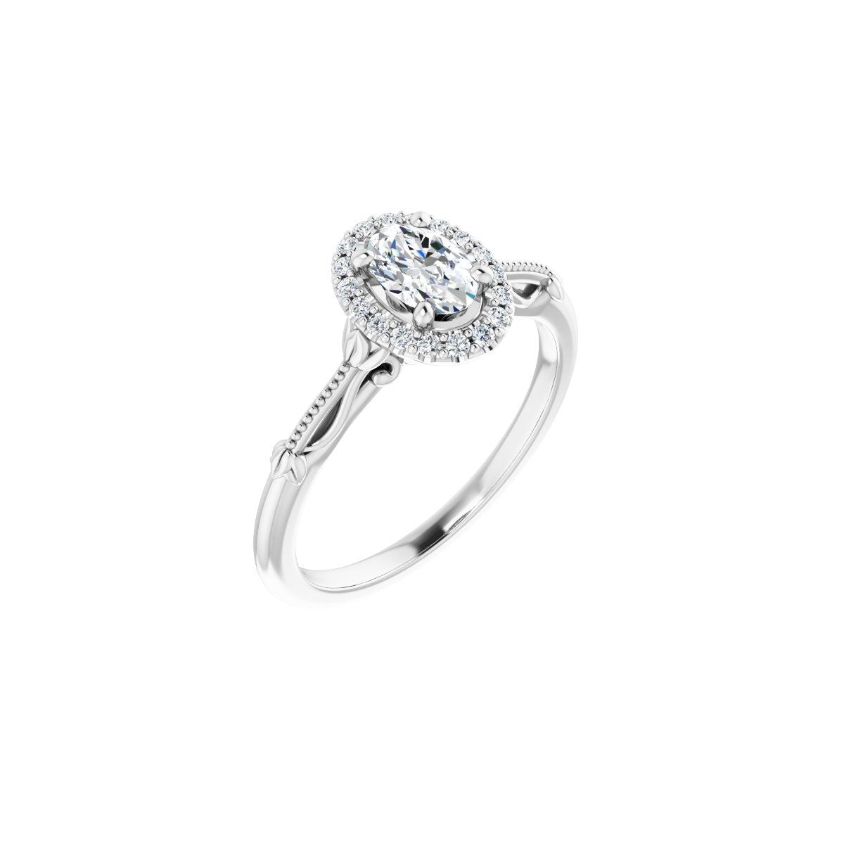 Natural Diamond Oval Halo-Style Engagement Ring Semi-Mount - Platinum - Series 124330