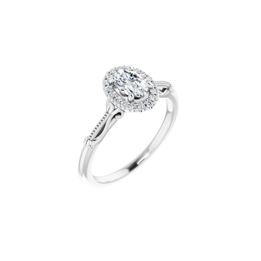 Natural Diamond Oval Halo-Style Engagement Ring Semi-Mount - Platinum - Series 124330