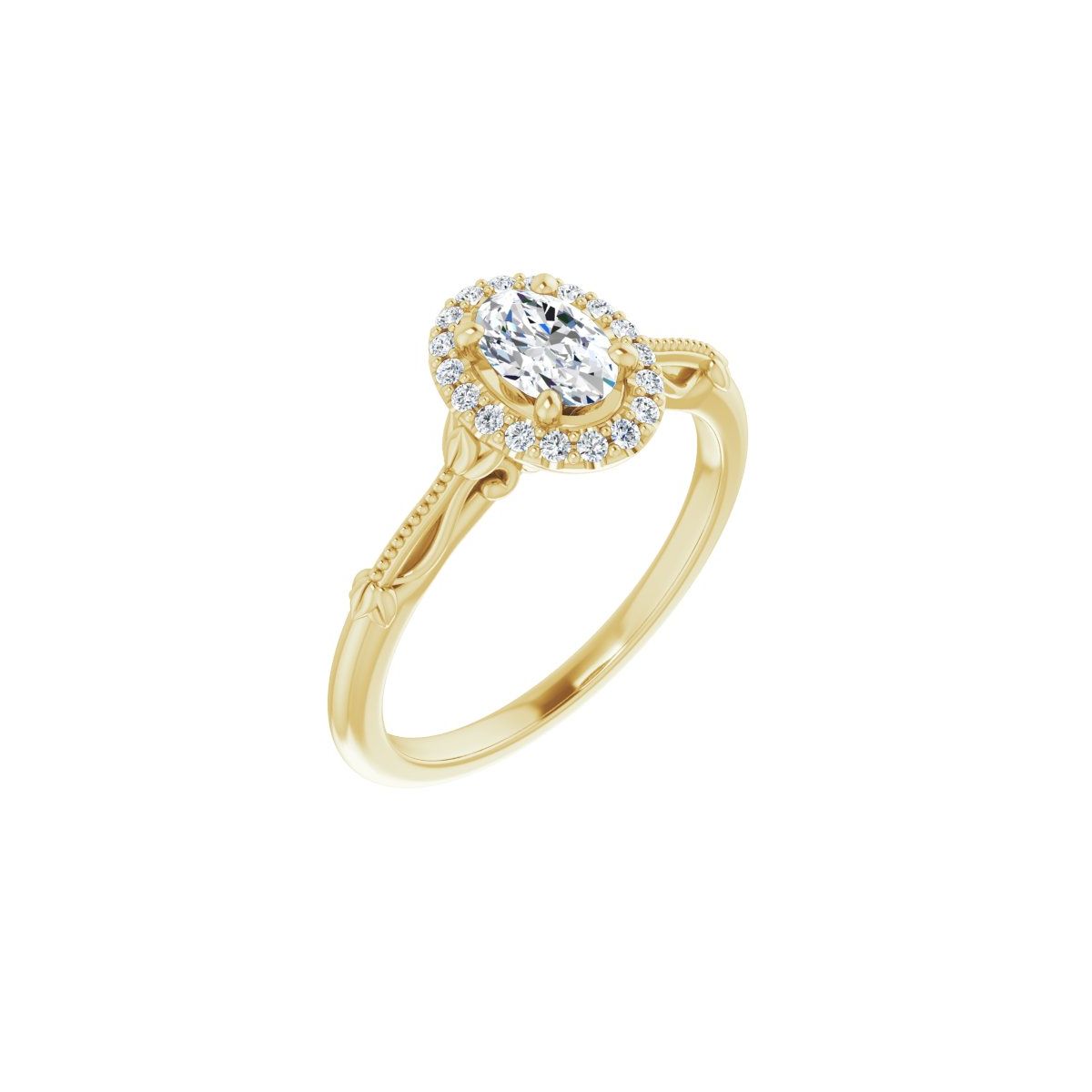 Natural Diamond Oval Halo-Style Engagement Ring Semi-Mount - 14K Yellow Gold - Series 124330