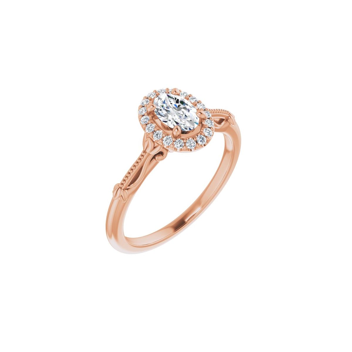 Natural Diamond Oval Halo-Style Engagement Ring Semi-Mount - 14K Rose Gold - Series 124330