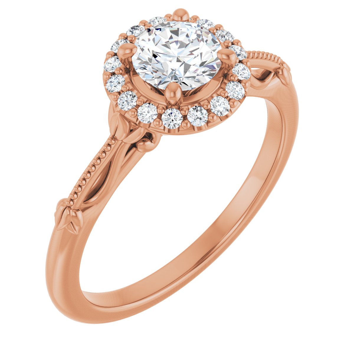 Natural Diamond Round Halo-Style Engagement Ring Semi-Mount - 14K Rose Gold - Series 124330