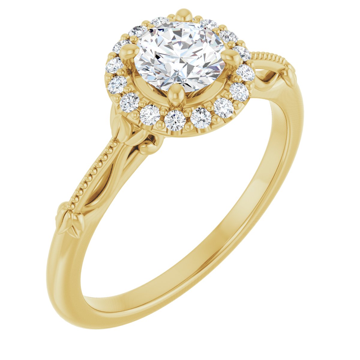 Natural Diamond Round Halo-Style Engagement Ring Semi-Mount - 14K Yellow Gold - Series 124330