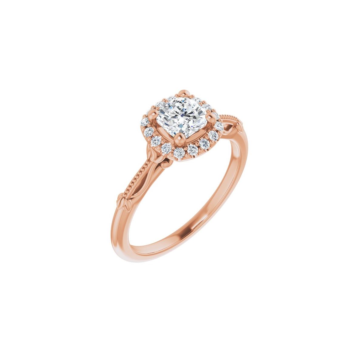 Natural Diamond Cushion Halo-Style Engagement Ring Semi-Mount - 14K Rose Gold - Series 124330